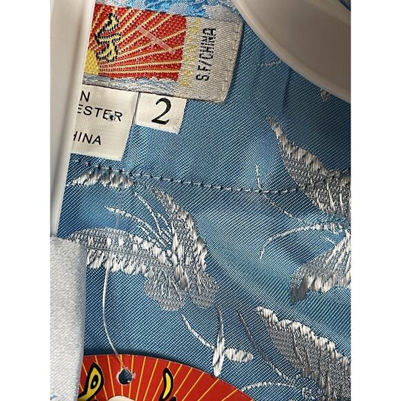 2 Piece Chinese Outfit Toddler Size 2 Blue Embroidered Floral Butterflies NWT - Picture 3 of 15